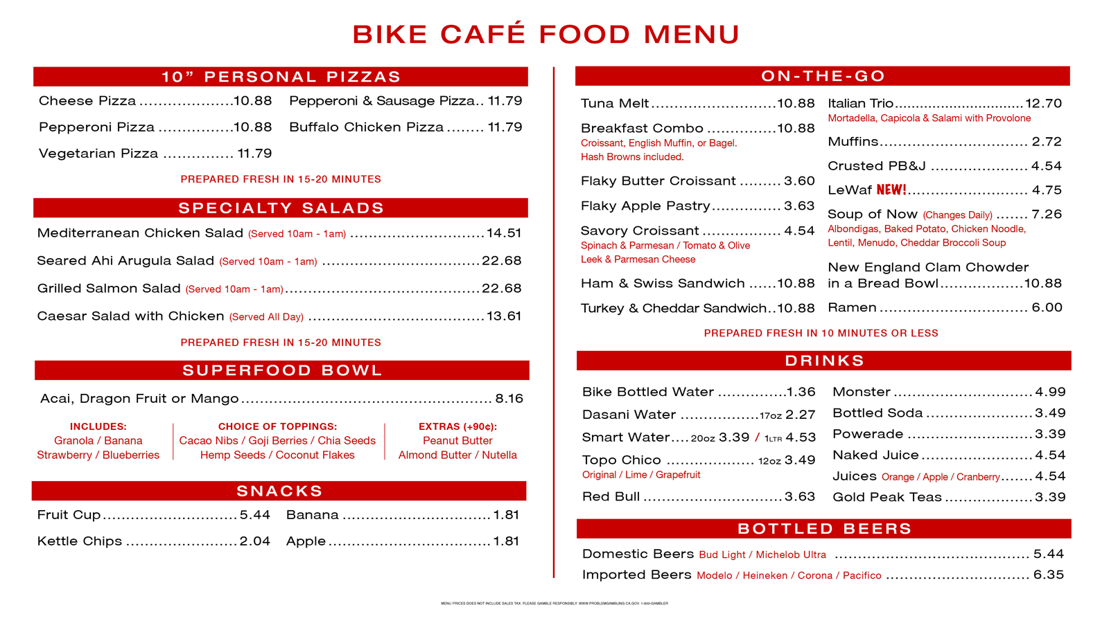 Bike Cafe Menu