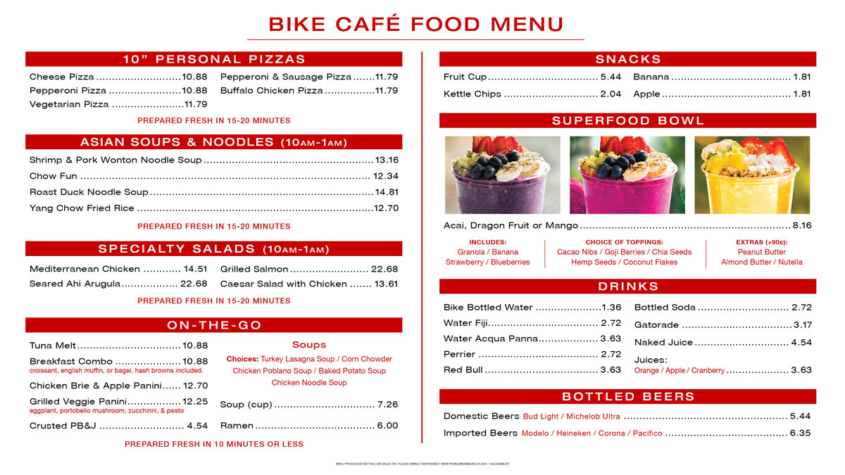 Bike Cafe Menu
